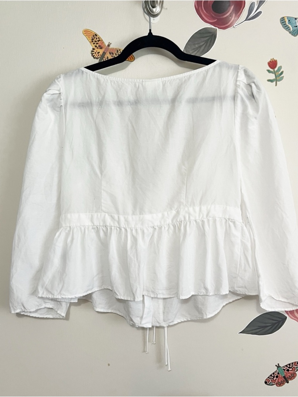 H&M x Brock Collection White Linen Blend Lace-Up Peasant Blouse M - Picture 4 of 9